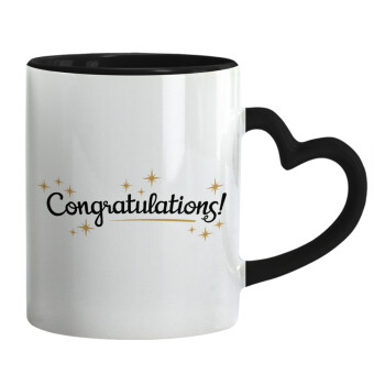Congratulations, Mug heart black handle, ceramic, 330ml