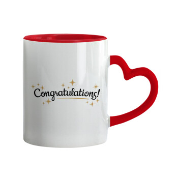 Congratulations, Mug heart red handle, ceramic, 330ml