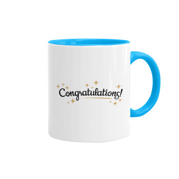 Congratulations, Mug colored light blue, ceramic, 330ml