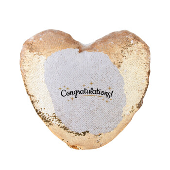 Congratulations, Μαξιλάρι καναπέ καρδιά Μαγικό Χρυσό με πούλιες 40x40cm περιέχεται το  γέμισμα