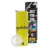 Neon Yellow Travel Tumbler θερμό, μεταλλικό καλαμάκι(Ανωξείδωτο 304 Food grade, BPA free, 600ml)