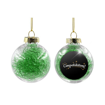 Congratulations, Transparent Christmas tree ball ornament with green filling 8cm