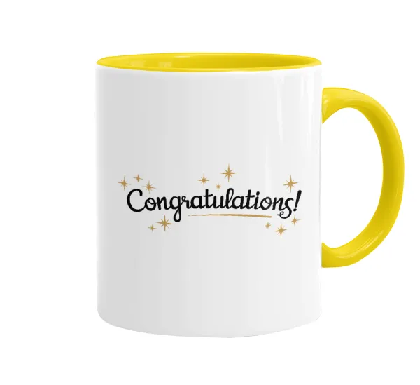 Congratulations — Mug colored yellow, ceramic, 330ml