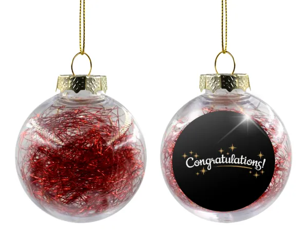 Congratulations — Transparent Christmas tree ball ornament with red filling 8cm