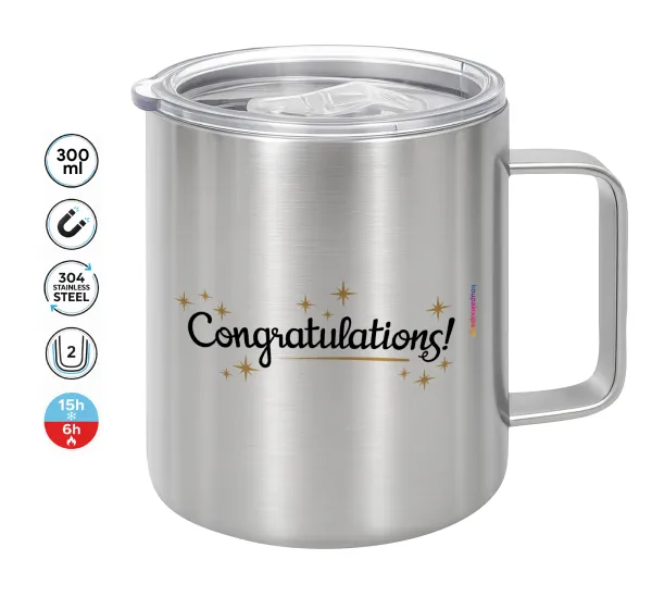 Congratulations — Double-walled stainless steel mug 300ml with temperature-retaining lid