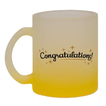 Congratulations, Κούπα γυάλινη δίχρωμη με βάση το κίτρινο ματ, 330ml