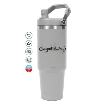 Congratulations, ΓΚΡΙ χρώματος Θερμός Ανοξείδωτο 890ml (30oz) με χερούλι