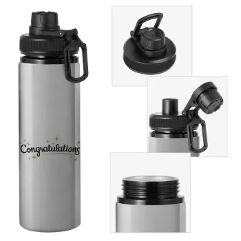 Congratulations, Metallic water bottle with safety cap, 850ml aluminum
