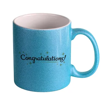 Congratulations, Κούπα Σιέλ Glitter που γυαλίζει, κεραμική, 330ml