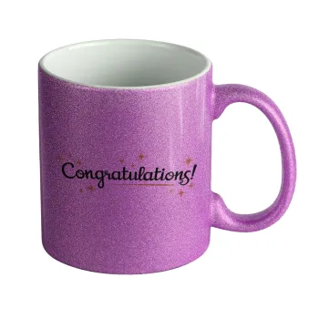 Congratulations, Κούπα Μωβ Glitter που γυαλίζει, κεραμική, 330ml