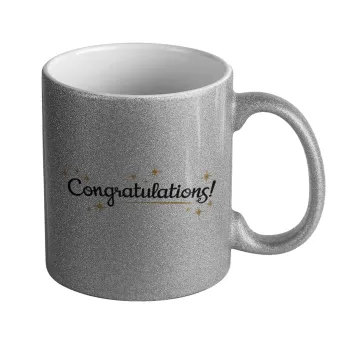 Congratulations, Κούπα Ασημένια Glitter που γυαλίζει, κεραμική, 330ml