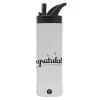 Metallic thermos bottle with straw & handle, stainless steel (Stainless steel 304), double-walled, 600ml.