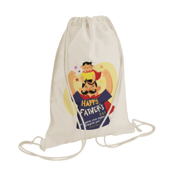 Happy Fathers Day με όνομα, Backpack bag GYMBAG natural (28x40cm)