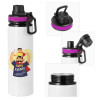 Metallic water bottle with safety lid, 850ml aluminum