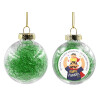 Transparent Christmas tree ball ornament with green filling 8cm