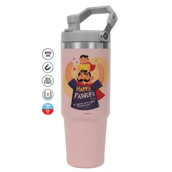 Happy Fathers Day με όνομα, Pink color, 890ml (30oz) stainless Steel Tumbler with Handle