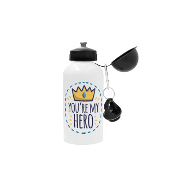 Dad, you are my hero!, Metal water bottle, White, aluminum 500ml
