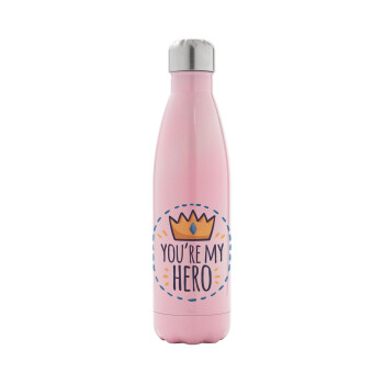 Dad, you are my hero!, Metal mug thermos Pink Iridiscent (Stainless steel), double wall, 500ml
