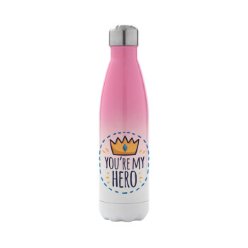 Dad, you are my hero!, Metal mug thermos Pink/White (Stainless steel), double wall, 500ml