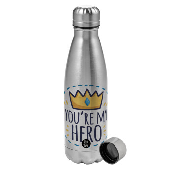 Dad, you are my hero!, Metallic water bottle, stainless steel, 750ml