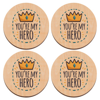 Dad, you are my hero!, ΣΕΤ x4 Σουβέρ ξύλινα στρογγυλά plywood (9cm)