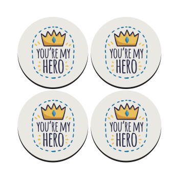 Dad, you are my hero!, ΣΕΤ 4 Σουβέρ ξύλινα στρογγυλά (9cm)