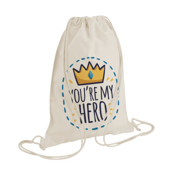 Dad, you are my hero!, Τσάντα πλάτης πουγκί GYMBAG natural (28x40cm)
