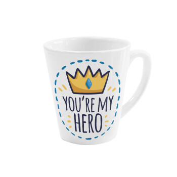 Dad, you are my hero!, Κούπα κωνική Latte Λευκή, κεραμική, 300ml