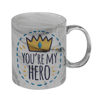 Dad, you are my hero!, Mug ceramic marble style, 330ml