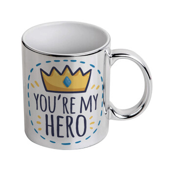 Dad, you are my hero!, Mug ceramic, silver mirror, 330ml