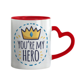 Dad, you are my hero!, Mug heart red handle, ceramic, 330ml