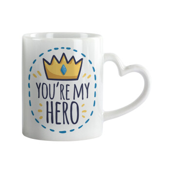 Dad, you are my hero!, Mug heart handle, ceramic, 330ml