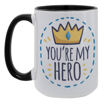 Dad, you are my hero!, Κούπα Mega 15oz, κεραμική Μαύρη, 450ml