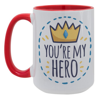 Dad, you are my hero!, Κούπα Mega 15oz, κεραμική Κόκκινη, 450ml