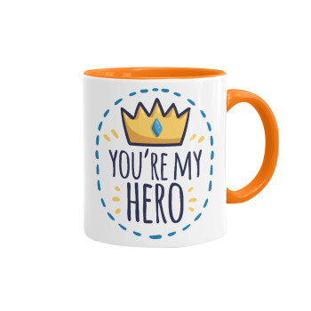 Dad, you are my hero!, Mug colored orange, ceramic, 330ml
