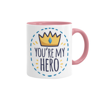 Dad, you are my hero!, Mug colored pink, ceramic, 330ml