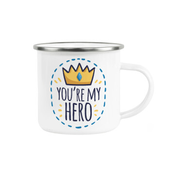 Dad, you are my hero!, Metallic enamel cup white 360ml
