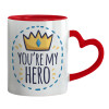 Mug heart red handle, ceramic, 330ml