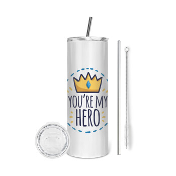 Dad, you are my hero!, Eco friendly stainless steel tumbler 600ml, with metal straw & cleaning brush