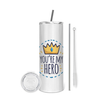 Dad, you are my hero!, Tumbler stainless steel 600ml, with metal straw & cleaning brush