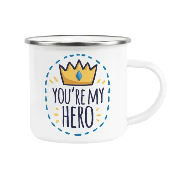 Dad, you are my hero!, Metallic enamel cup white 360ml