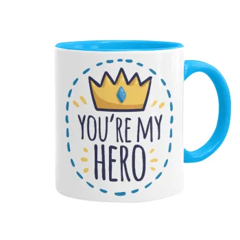 Dad, you are my hero!, Κούπα χρωματιστή γαλάζια, κεραμική, 330ml