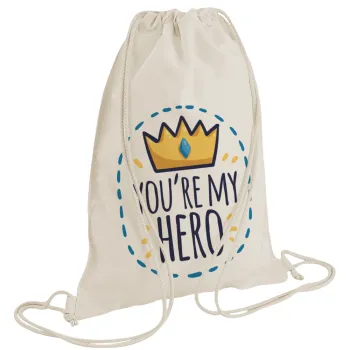 Dad, you are my hero!, Τσάντα πλάτης πουγκί GYMBAG natural (28x40cm)