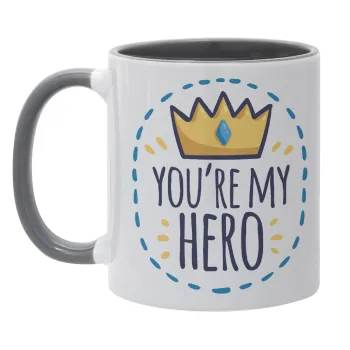 Dad, you are my hero!, Κούπα χρωματιστή γκρι, κεραμική, 330ml