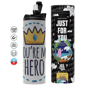 Dad, you are my hero!, Tumbler stainless steel GREY 600ml