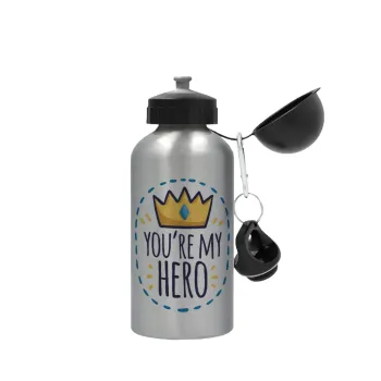 Dad, you are my hero!, Metallic water jug, Silver, aluminum 500ml
