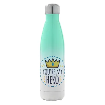 Dad, you are my hero!, Μεταλλικό παγούρι θερμός Πράσινο/Λευκό (Stainless steel), διπλού τοιχώματος, 500ml