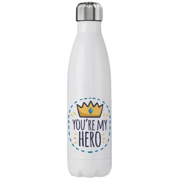 Dad, you are my hero!, Μεταλλικό παγούρι θερμός (Stainless steel), διπλού τοιχώματος, 750ml