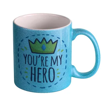 Dad, you are my hero!, Κούπα Σιέλ Glitter που γυαλίζει, κεραμική, 330ml