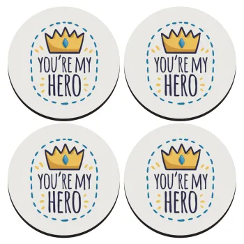 Dad, you are my hero!, ΣΕΤ 4 Σουβέρ ξύλινα στρογγυλά (9cm)
